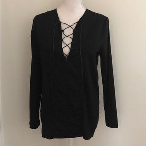 McGuire Black Cotton Long Sleeve Top Lace Up M